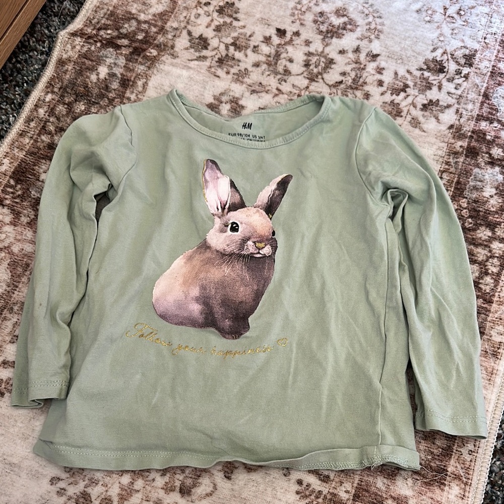 H&M Kids Mint Bunny Long Sleeve Tee